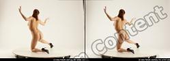 Nude Woman White Kneeling poses - ALL Slim Kneeling poses - on both knees long brown 3D Stereoscopic poses Pinup